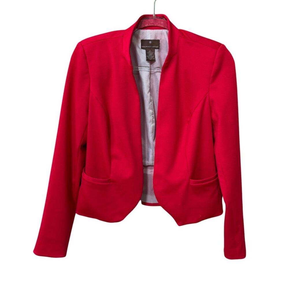 Fenn Wright Manson Blazer Womens Size XS Open Front Red Peplum Pleated Cropped